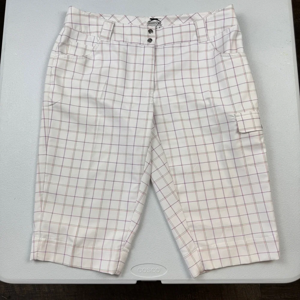 Slazenger‎ Shorts Womens 8 White Knee Length Golf Shorts Pink Logo